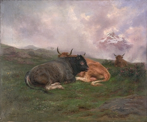 Cattle at Rest on a Hillside in the Alps [1885] by Rosa Bonheur [1822–1899]